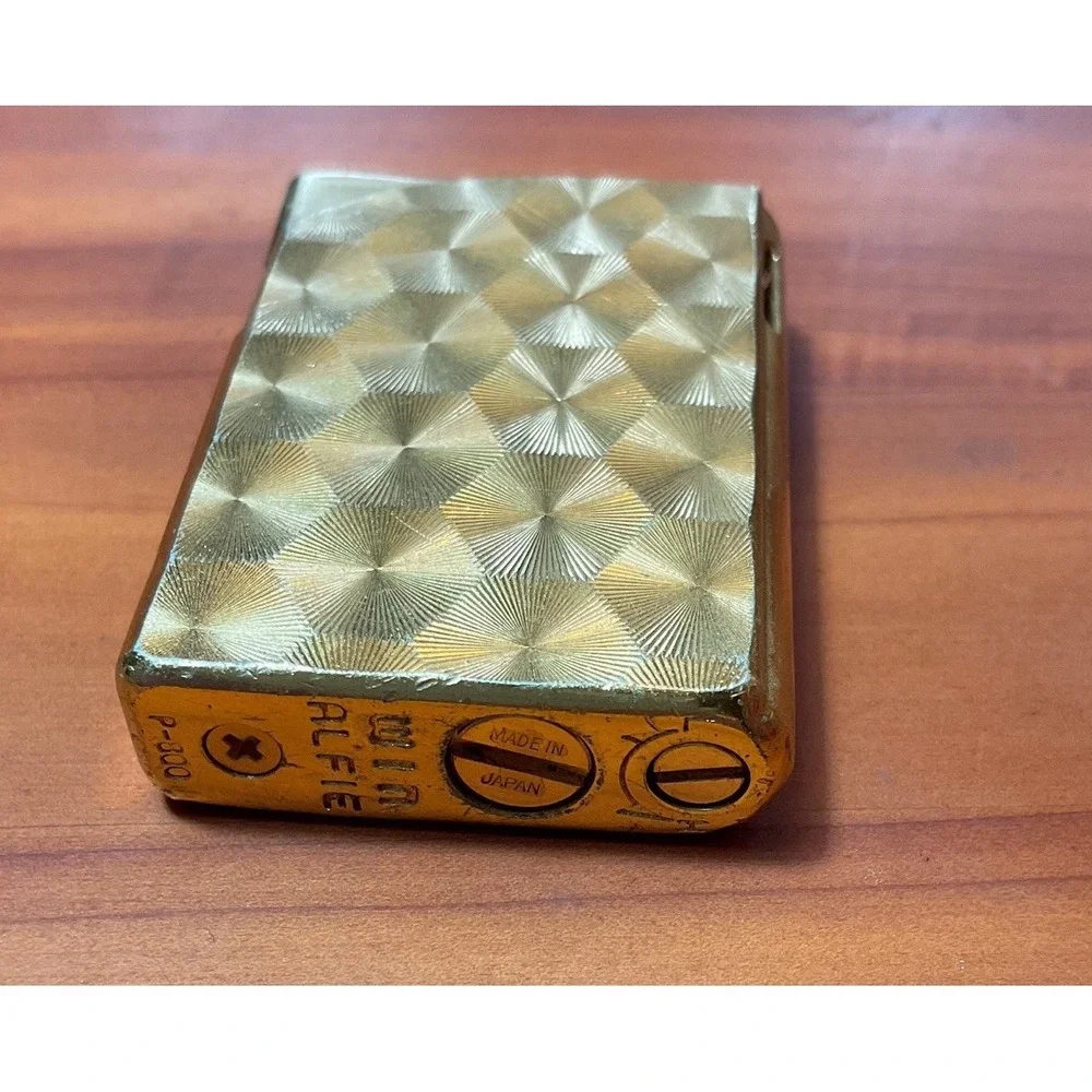 VTG Win Alfie Gold P-800 Swirl Engraved Butane Lighter Box Japan Looks New